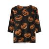 Women's Casual Loose Fit Half Sleeve Top Round Neck Lightweight Comfortable Shirt with Pumpkin Print Suitable for Everyday Wear