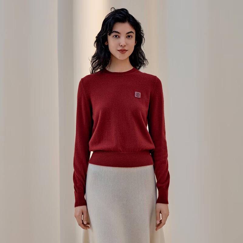 Hermans Women's Cashmere Low Round Neck Long Sleeve Pullover 240N2B71