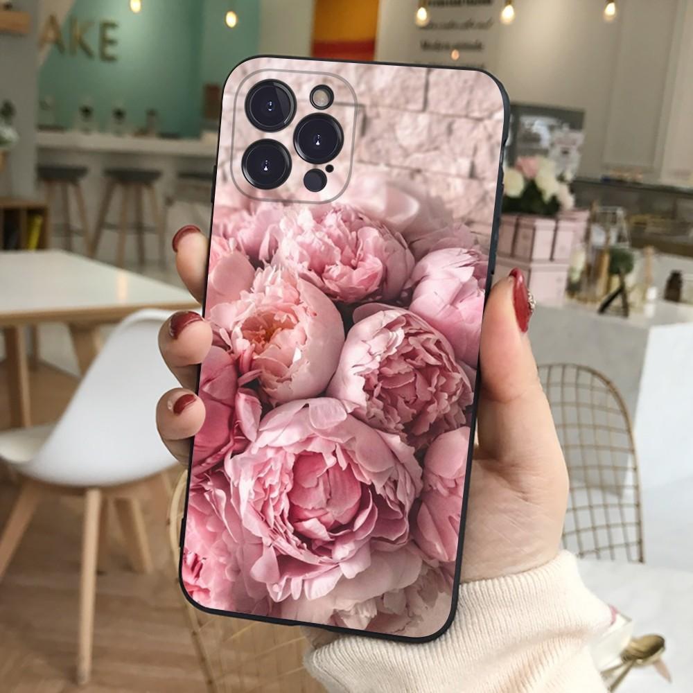 Elegant Pink Purple Peony Phone Case For iPhone 15 14 11 12 13 Mini Pro XS Max Cover 6 7 8 Plus X XR SE 2020 Funda Shell