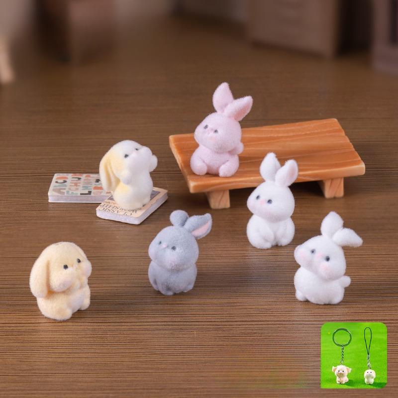 Plush Figurines Cute Little Rabbits Family Figurines Adorable Decorative ItemsKeychains Bags Accessories and Small Ornaments