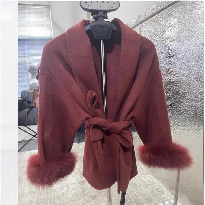 2025 Women's Short Fox Fur Wool Coat - Double-Sided Bathrobe Style