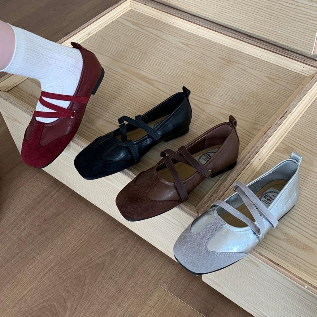 Fashion IPPEUM Women Ballet Flat Shoes Square Toe Soft Red PU Leather Mary Janes Shoes