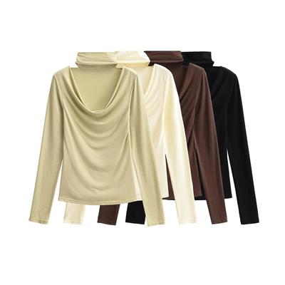 Top Court Ajusté Débardeur Décolleté Épaule Nue Pure Desire – Style Piquant Automne/Hiver pour Femmes à Bretelles Manches Longues Superposition