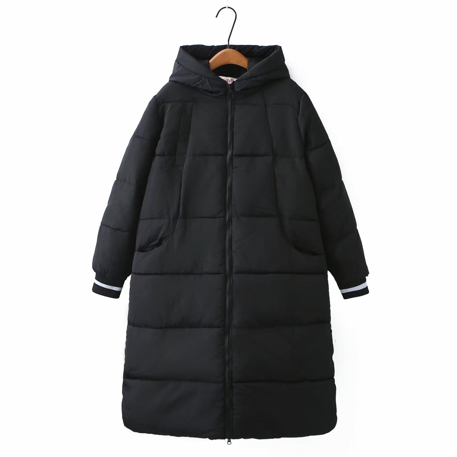

2024 Winter Plus Size Hooded Long Cotton Jacket for Women, Slimming Design for 200 Jin, Style 6860 3XL чорний