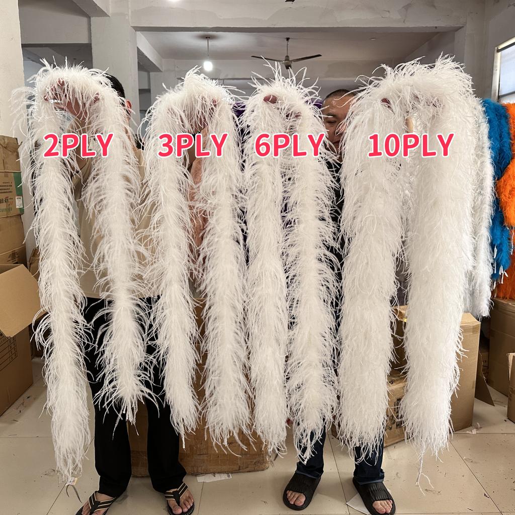 DIY 1/2/3/6/10 Ply Natural White Ostrich Feathers Boa Trim for Craft Wedding Party Festival Clothing Decoration Plumes Shawl 2M