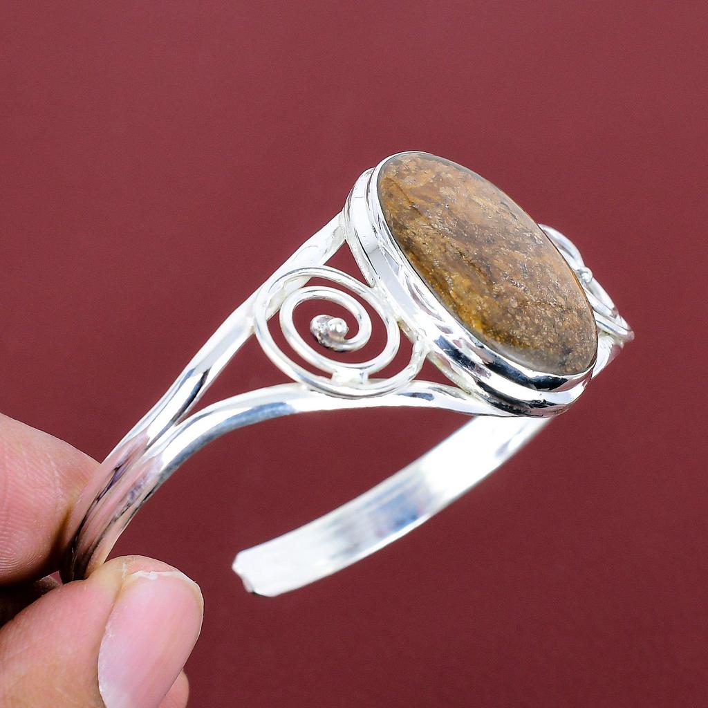 Bronzite Gemstone Bangle 925 Sterling Silver Cuff Bracelet Amazing Bronzite Jewelry Adjustable Bangle Gifts for Him Handmade Silver Jewelry