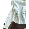 Women's Blue Floral Knit Cardigan - Round Neck, Bow Tie, Lace-Up Details, Elegant Early Autumn Style