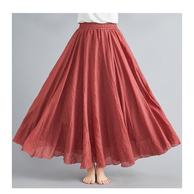 QICED Forest Girl's Artistic Plus-size Cotton and Linen Skirt, Elastic Waist A-line Skirt, Long Solid Color Ethnic Style Large Skirt, 24 Colors
