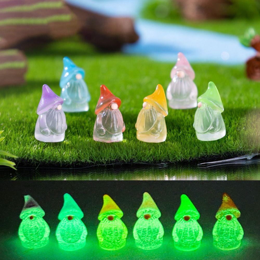 6pcs Tiny Mini Resin Gnomes Glow in The Dark Miniature Decor Fairy Garden Statues  Landscape Decor