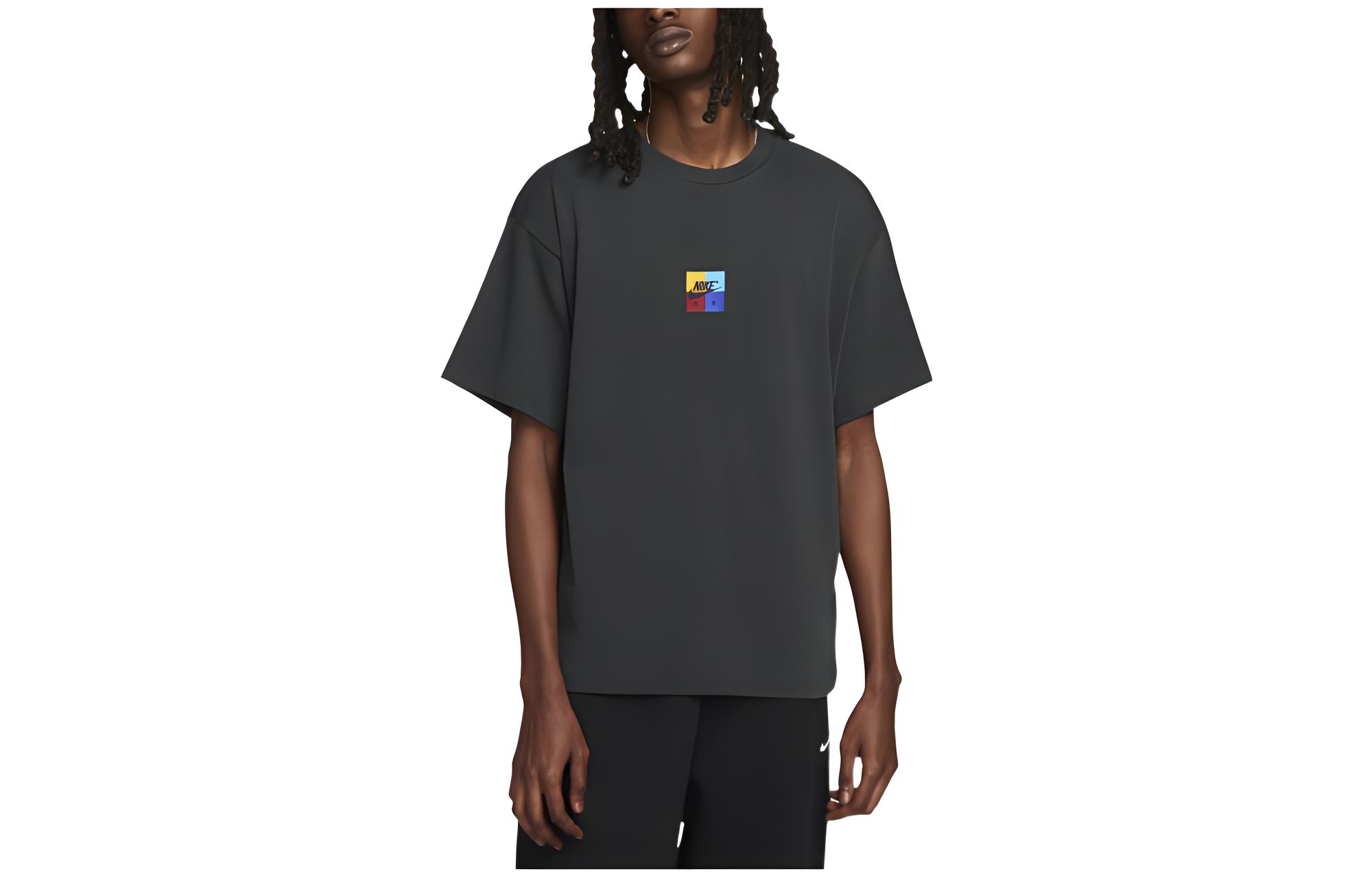 Nike T Shirts Unisex Gray Black Crew Neck Moderate Straight Fit FD8541-045 XL
