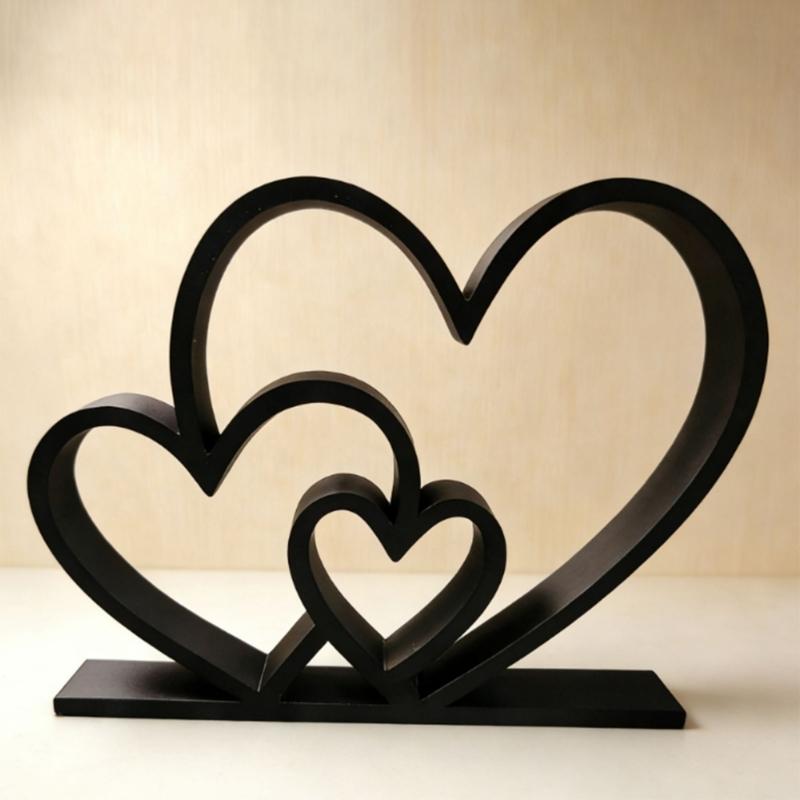 Aesthetic Love Statues Three Heart Sculpture Heart Sculptures Figurines Table Ornament Romantics Gift for Valentines
