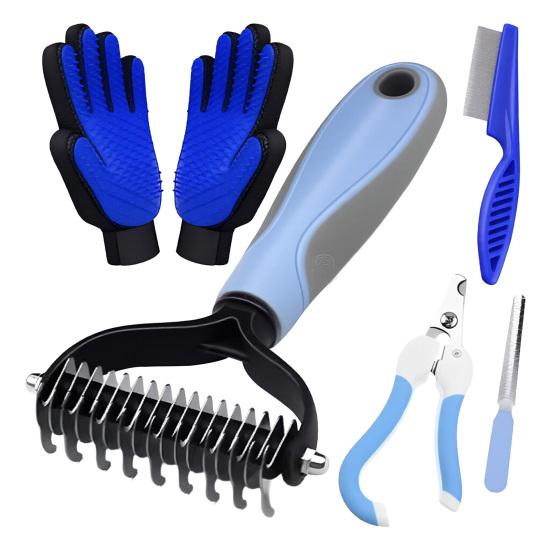 6PCS Pet Care Tools, Stainless Steel Grooming Comb Teeth Nail Clippers, Pets Nail Trimming Shedding Removal, for Long-Haired Dogs 6pcs