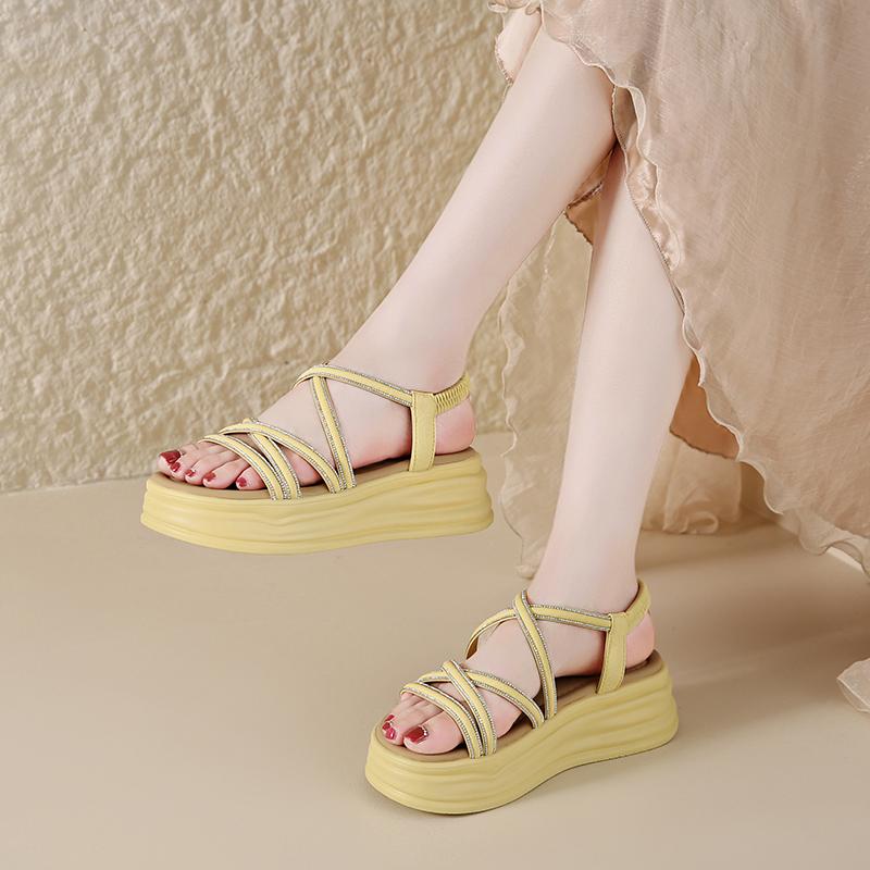 CRLAYDK Women's Sandals Cross Strap Elastic Band Slides for Summer Walking Ladies Open Toe Platform Beach Travel Slippers