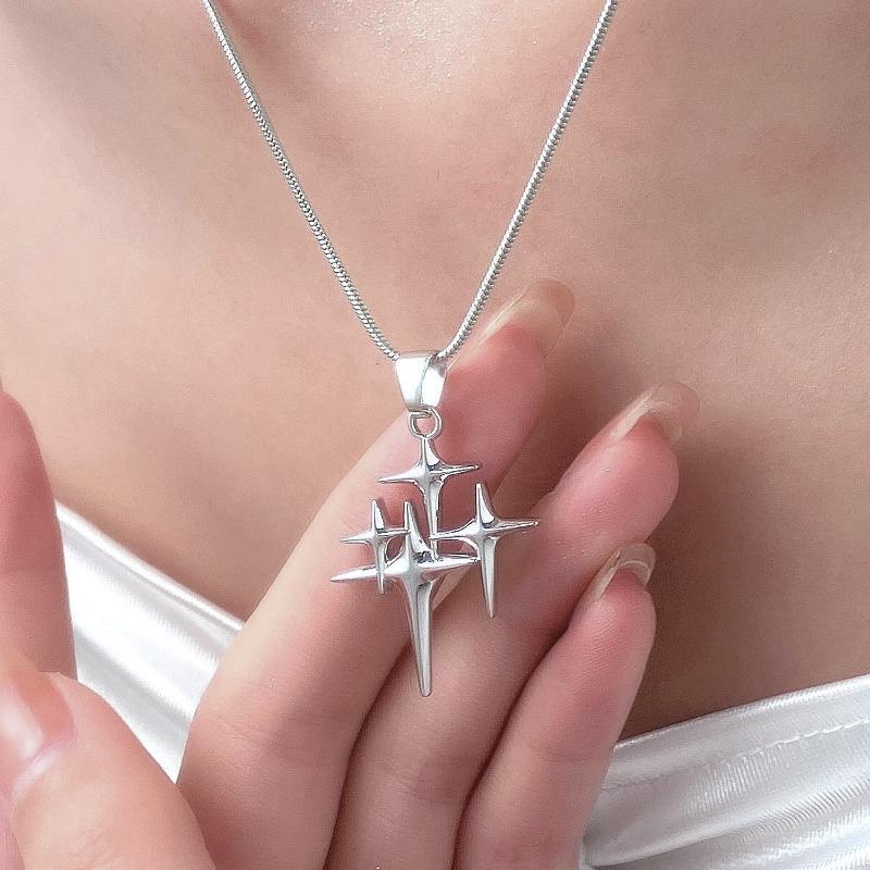 Sweet Cool Y2K Spicy Girl Cross Four Star Necklace for Women Men Minimalist Collarbone Chain Sweater Chain Necklace Jewelry