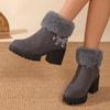 Fashion Winter New Furry Short Boots 2024 Fashionable and Warm Women's High Heel Boots Casual Versatile Chunky Heels Botas De Mujer