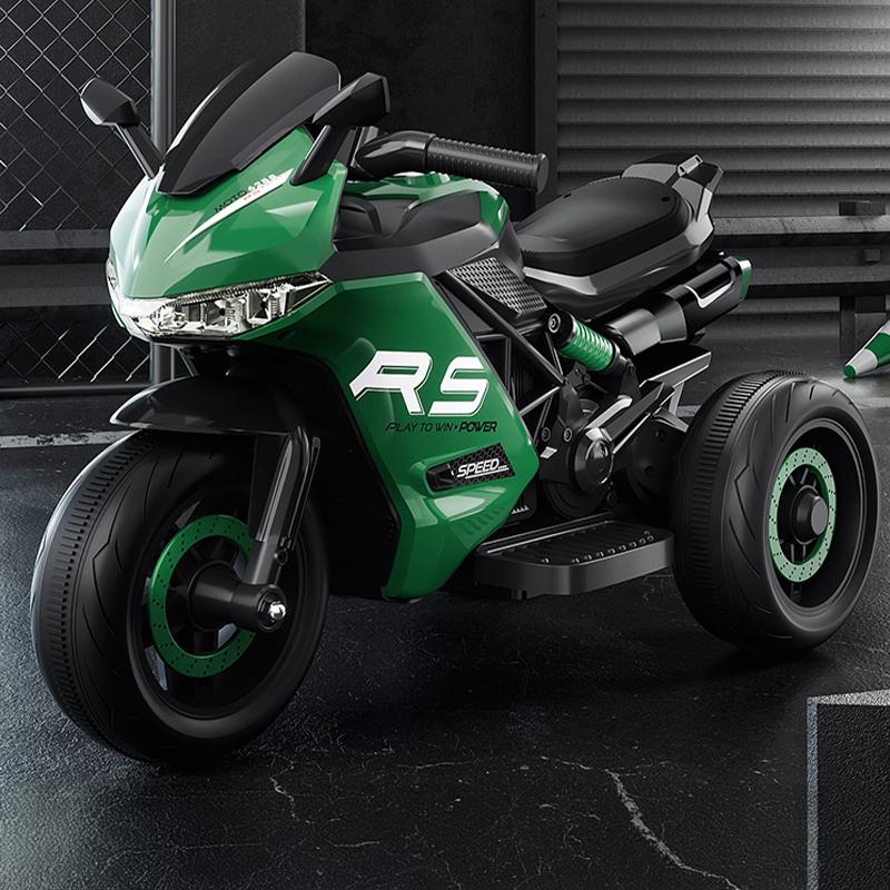 

Детский электрический мотоцикл, трехколесный велосипед, детский автомобиль с двойным приводом и дистанционным управлением, Bluetooth, музыка, светодиодная лампа, защита от опрокидывания зелёный