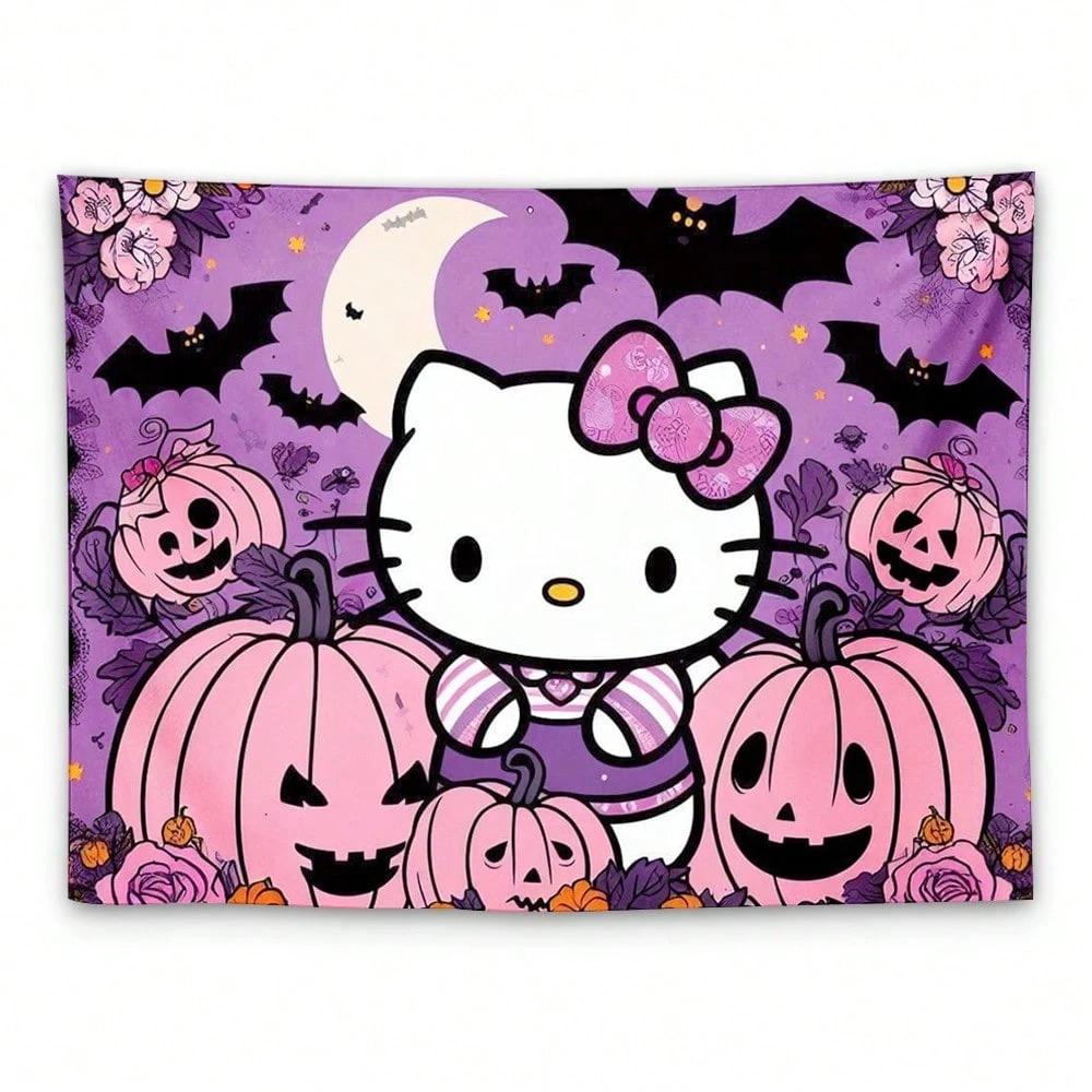 Sanrio Halloween Hello Kitty Printed Tapestry Cartoon Cute Bedroom Wall Decoration Dormitory Apartment Halloween Party Decoratio