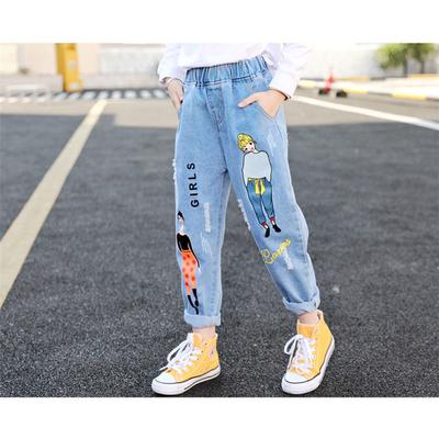 Mode Cartoon Jeans für Mädchen Teenager Kinder Jeans Elastische Taille Denim Hosen Kinder Hosen für Mädchen Kinder Kleidung