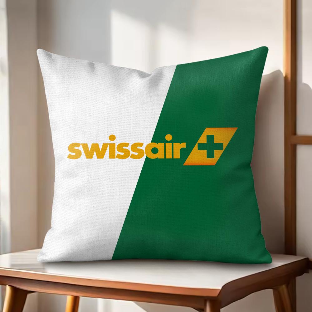 sSwiss Air Transport Company Cushion Cover Natural Linen Organic Fabric DoubleSided Printing Couch Pillow Covers Home Decor