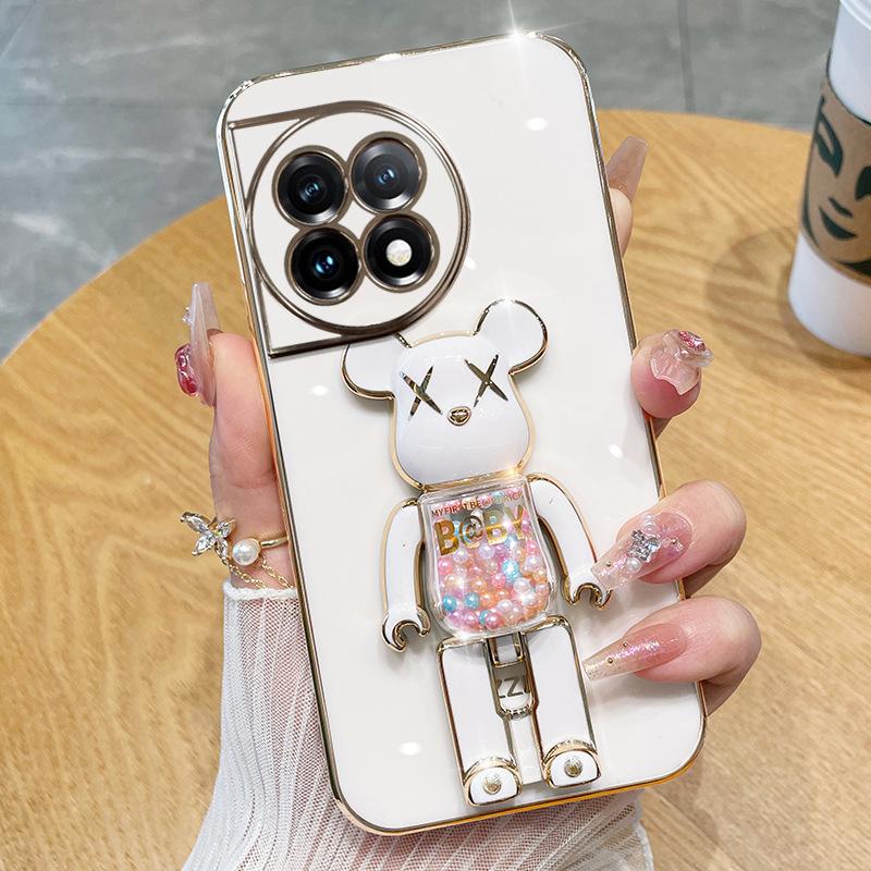Applicable to OnePlus ACE2Pro mobile phone case electroplating all-inclusive 1 + 13 cartoon candy bear folding bracket anti-drop protection