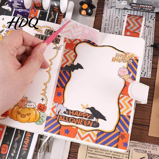 Pumpkin And Bat Washi Tape 8 Rolls Halloween Tape Spooky Witch Cat Pattern Decorative Full-page Layout for Junk Journaling Supplies Scrapbooking,