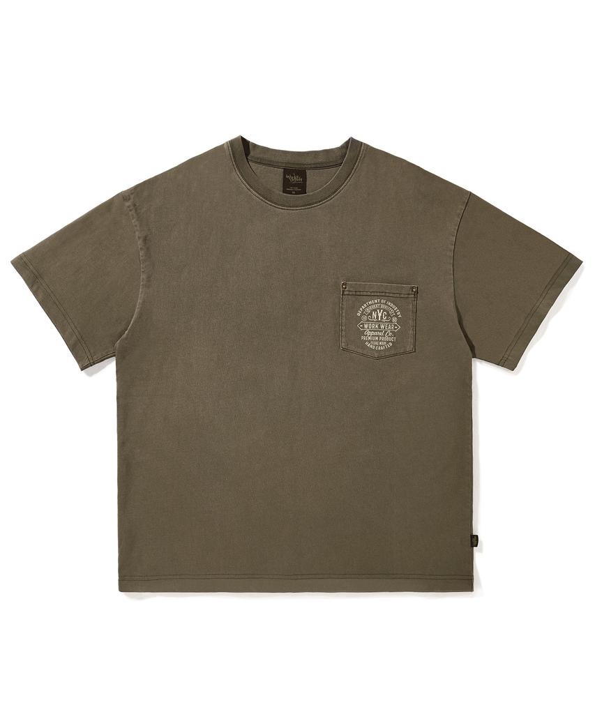 Peullukeu Rivet Pocket Pigment Workwear Short Sleeve T-Shirt Brown Fst739