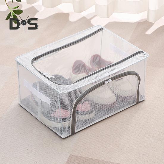 Transparent Storage Box with Double-Sided Openings Zipper Closure Waterproof PVC Shell Dustproof Under-bed Shoe Storage Box