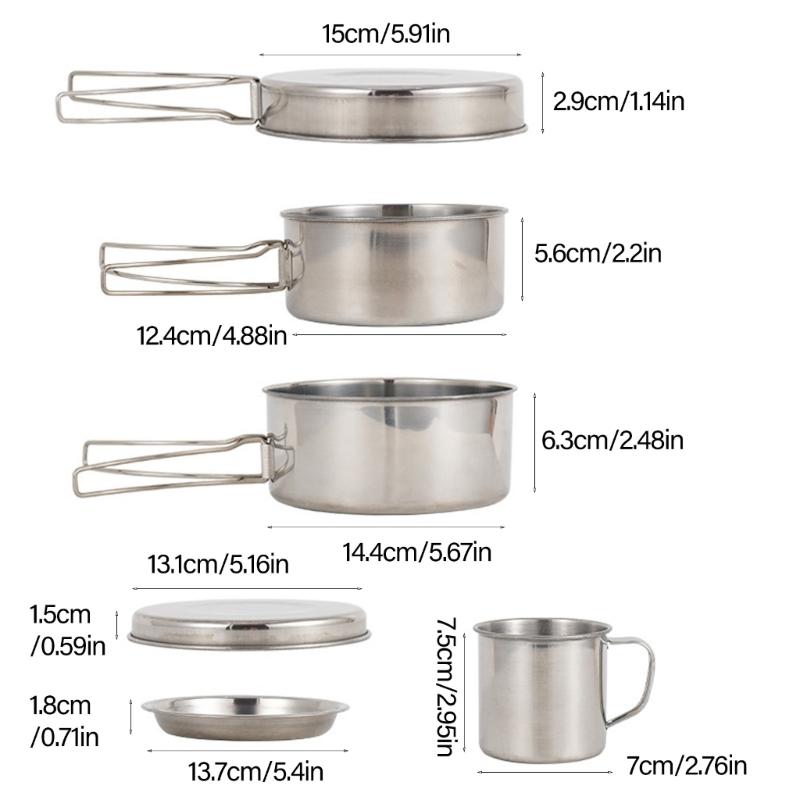 8er-Pack Kompakte Outdoor-Kochgeschirr-Trainings-Wiederverwendbare Taktische Töpfe für Rucksackreisen