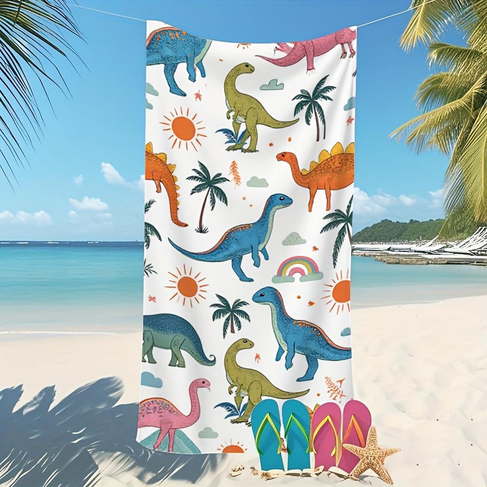 Ka Chen Muxi White Cute Little Dinosaur Lightweight Microfiber Bath Towel Quick-Dry Ultra-Soft And Highly Absorbent Vibrant Dinosaur Sunset Beach