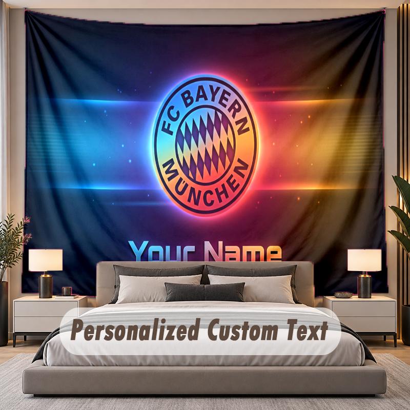 Custom Name Text Tapestry Bayern Munich Personalized Polyester Wall Tapestry For Bedroom And Room