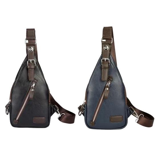 Men Sling Backpack Retro Faux Leather Chest Bag Crossbody Purse with Adjustable Shoulder Strap for Commuting Travel Daily Errands