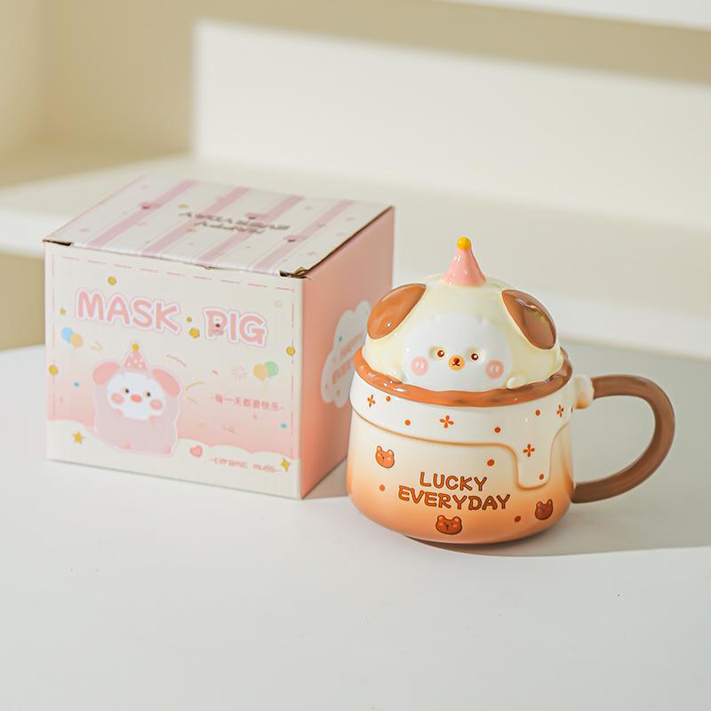 Household Drinking Cup Ceramic Coffee with Lid Mug Girl High Looking Birthday Gift Souvenir Cute