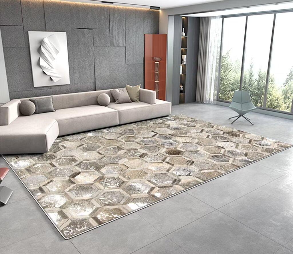 Modern Abstract Soft Fluffy Large Carpet Living Room Imitation Cowhide Decoration Rug for Bedroom Washable Non-slip Entrance Mat