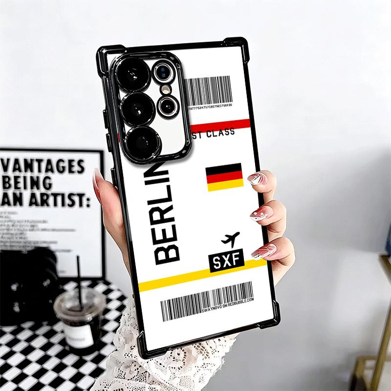 Travel Air Ticket Label Soft Phone Case For Samsung Galaxy S26 Ultra S25 Edge S24 FE S23 Plus S22 S21 + S20 Plating Anti-Fall Fu