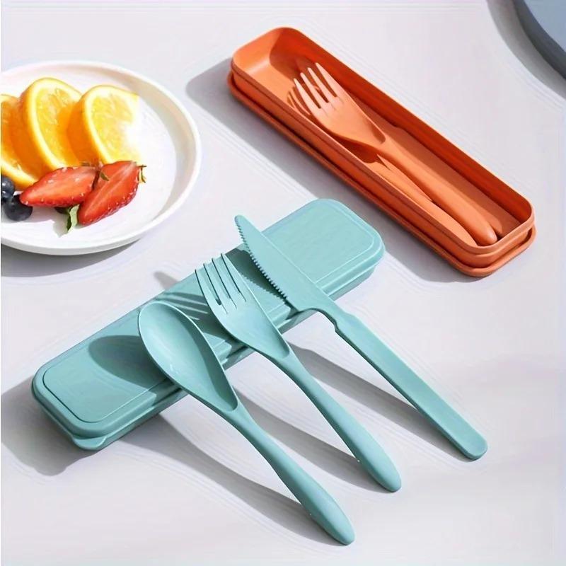 Set di posate portatile 3 in 1 Riutilizzabile Set di utensili per casa e viaggio Forchetta Cucchiaio Coltello con Scatola Set di stoviglie Tavola da picnic e campeggio