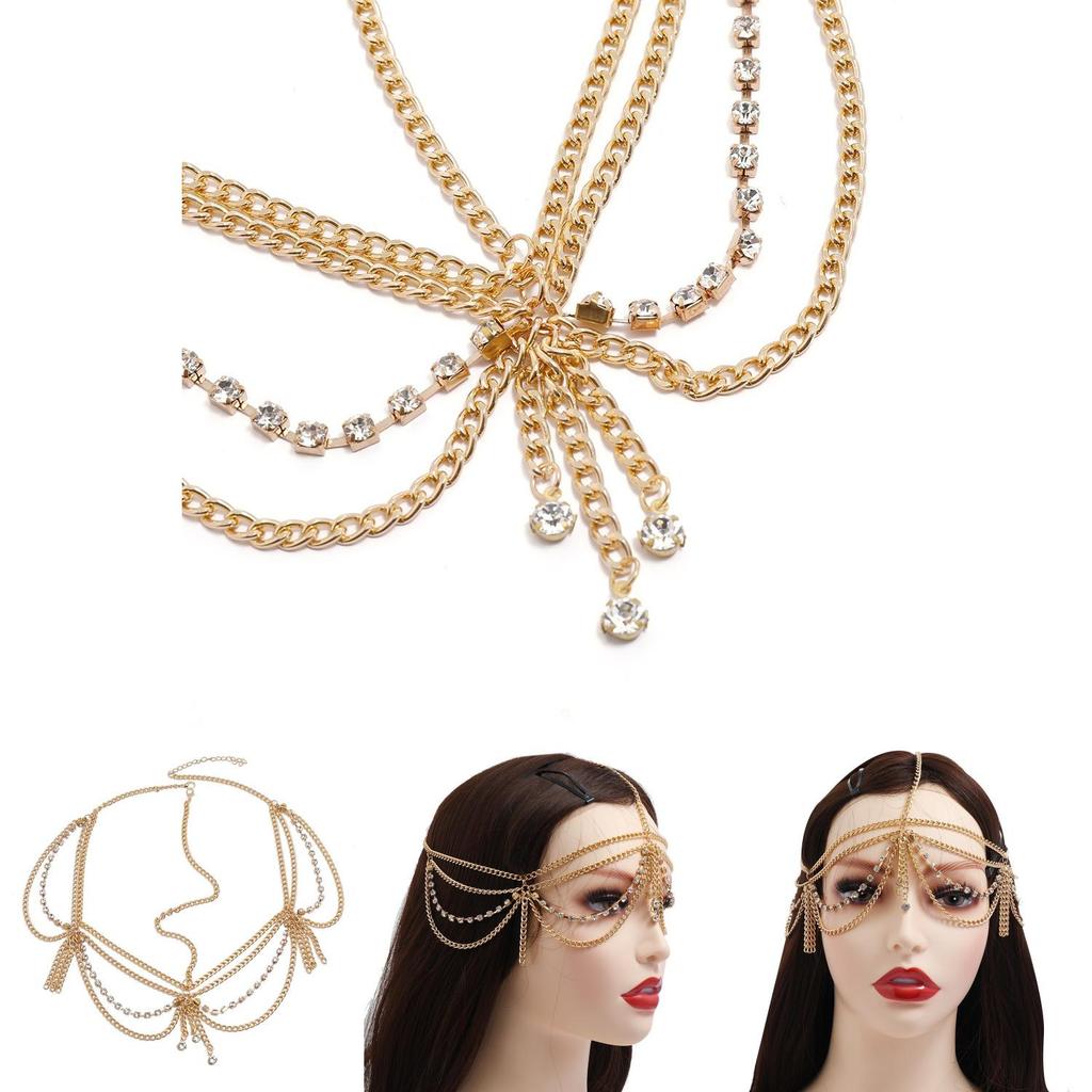 Elegant Rhinestone Multi Layer Chain Tassel Design Women Jewelry Headwear For Bridal And Summer Party Decor