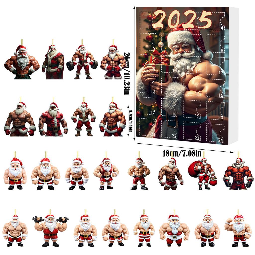 Christmas Countdown Blind Box With Muscular Santa Figure For Holiday Tree Decor And Gift Giving