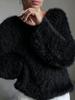 European and American women's clothing macaron round neck fluffy design sense solid color long-sleeved fluffy top