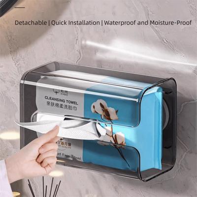 Punch-Free Suction Cup Tissue Box Removable Clear Paper Towel Storage Rack Space Saving Waterproof Wet Wipes Container Kitchen