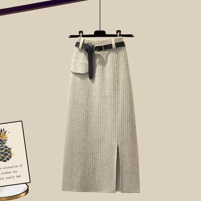 2pcs Women's Knit Skirt Suits Autumn Winter V-Neck Sweater Knit Pencil Skirt Two Piece Set Loose Pullover Sweater  Knit Top  SkirtOutfits