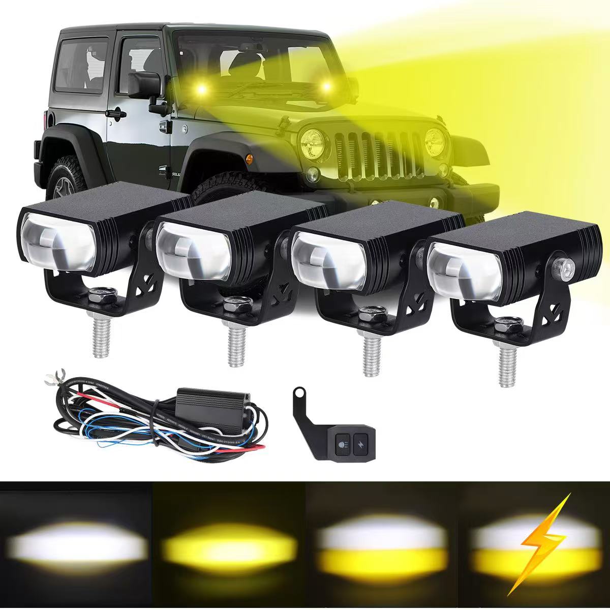 

4 in 1 IP68 Waterproof LED Headlight for Motorcycle Strobe Lamp with Remote Control Type A