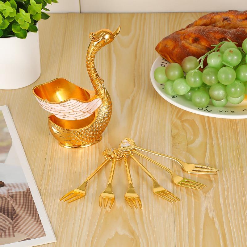 Coffee Spoon, Fruit Spoon, Gold and Silver Fork Set - Home Decorative Piece, Cute Swan Dessert Spoon, Tableware Set