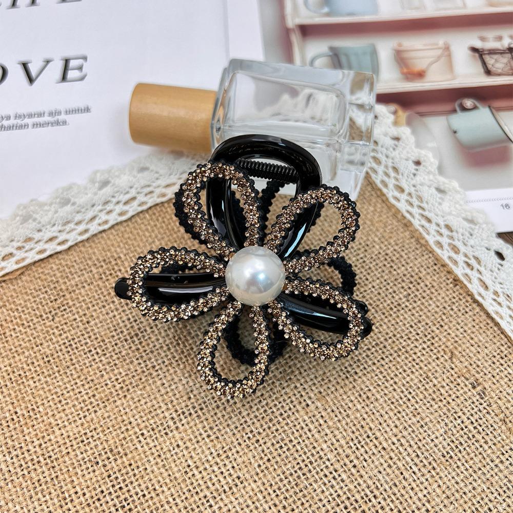Korean Style Flower Pearls Shark Clip  Shiny Hair Claw Rhinestone Shark Clip  Headwear