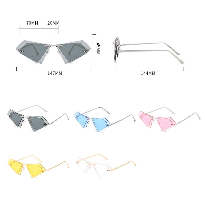 Okulary przeciwsłoneczne damskie kocie oko bez oprawek małe trójkątne okulary przeciwsłoneczne damskie znanej marki nieregularne podwójne soczewki okulary