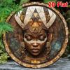Afrikaanse Godin Wandkunst 8x8 Inch Rond Hout Mozaïek Geometrische Patronen Gouden Accent Vintage Afrikaans Masker Woondecoratie