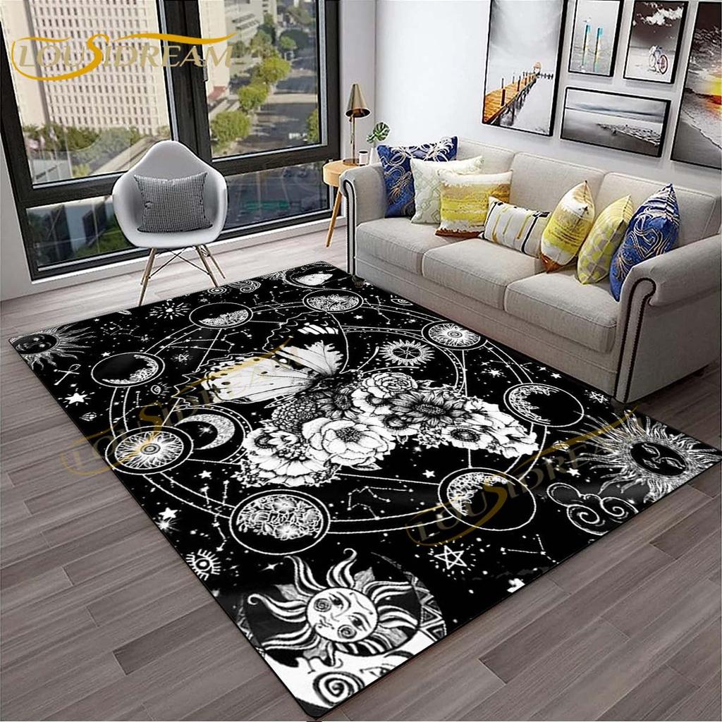 3D-Teppich mit Baum des Lebens, geheimnisvoller Tarotkarten-Teppich für Schlafzimmer, Wohnzimmer, Schlangenteppiche, Boho-Mondphase und Sterne, Schmetterlingsteppich