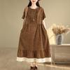 Plus Size Women Casual Loose Long Vintage Floral Summer Dress Short Sleeve Cotton Linen New In Dresses