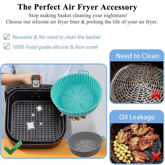 Silicone Air Fryer Liners for 3 to 5 QT Air Fryer Dishwasher Safe Reusable Non-Stick Pot Liner Heat Resistant Replacement