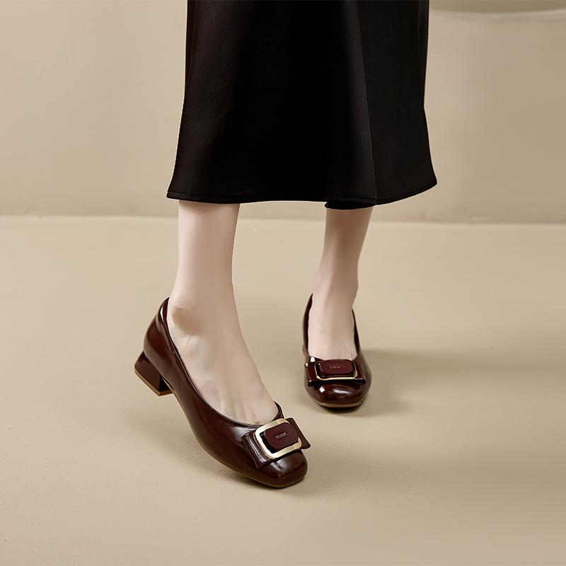 Autumn leather fashion shoes women's low-heeled slip-on casual shoes women's one-pedal Mary Jane women's shoes