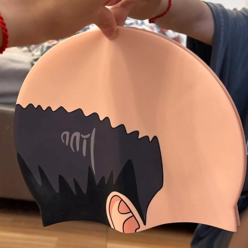 Funny Bald Head Swim Cap - Mediterranean Print Polyesterswimming Hat For Cosplay & Pools